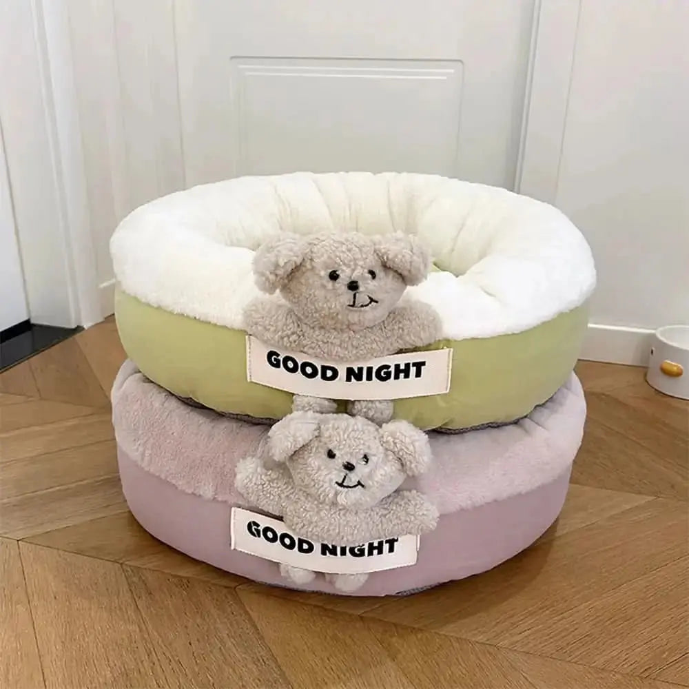 Goodnight Deep Sleep All-around Calming Dog Bed with Bear Toy