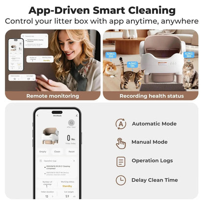Smart Self-Cleaning Cat Litter Box with App Control – Automatic Odor-Free Litter Solution for Multiple Cats